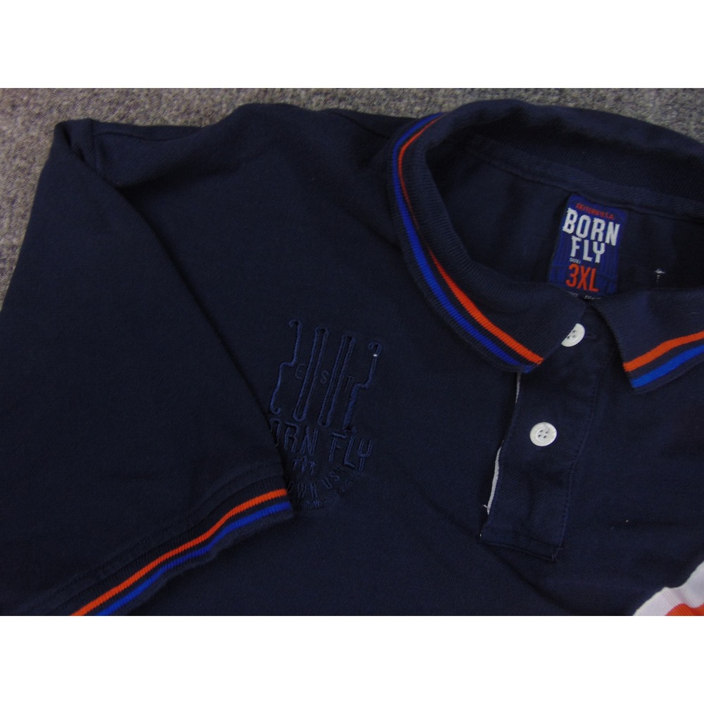 Born Fly Polo Shirt Men 3XL Short Sleeve Navy Orange Colorblock Streetwear Urban